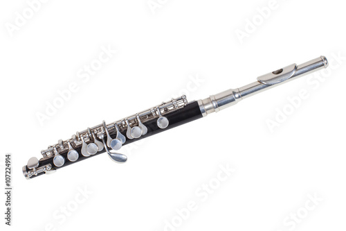 classical wind musical instrument Flute-Piccolo isolated on white background