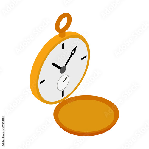 Golden pocket watch icon, isometric 3d style