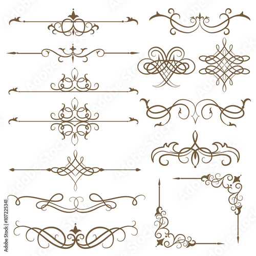 Antique decorative elements, and scroll elements, set page dividers. Vector illustration
