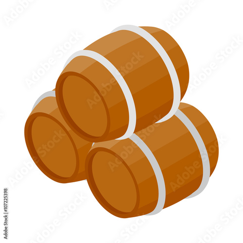 Three wooden barrels icon, isometric 3d style