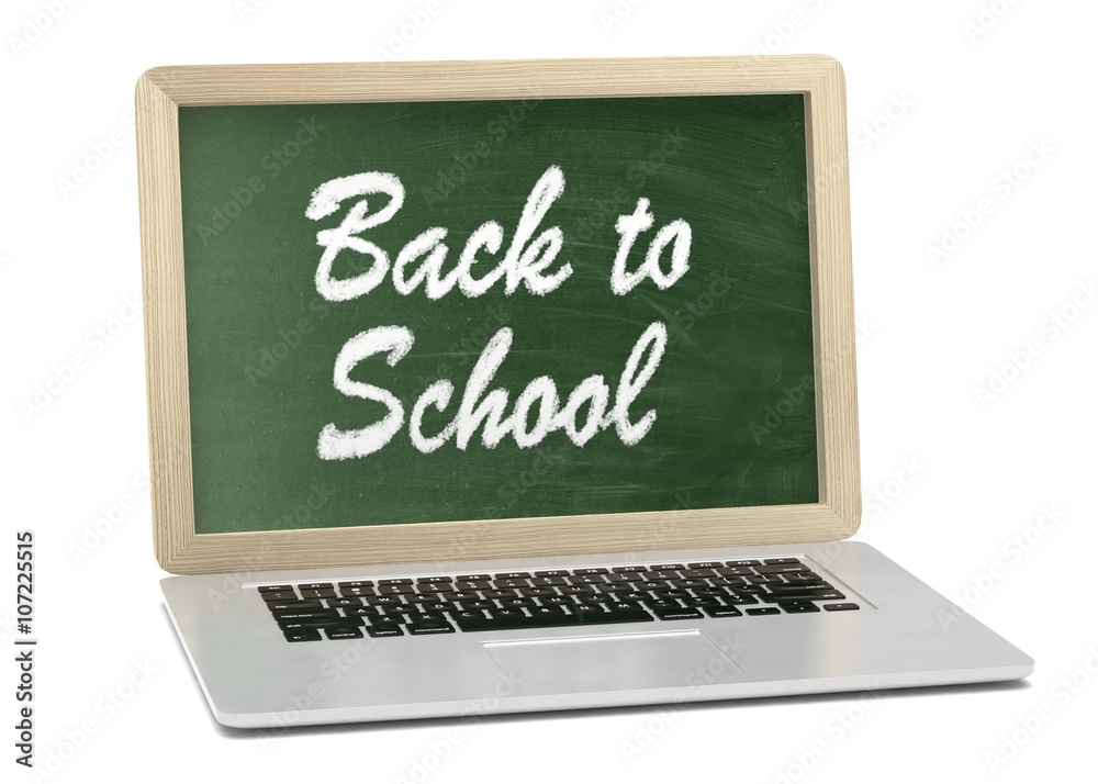 Laptop with chalkboard, back to school, online education concept. 3d rendering. Laptop with chalkboard, back to school, online education concept. 3d rendering.