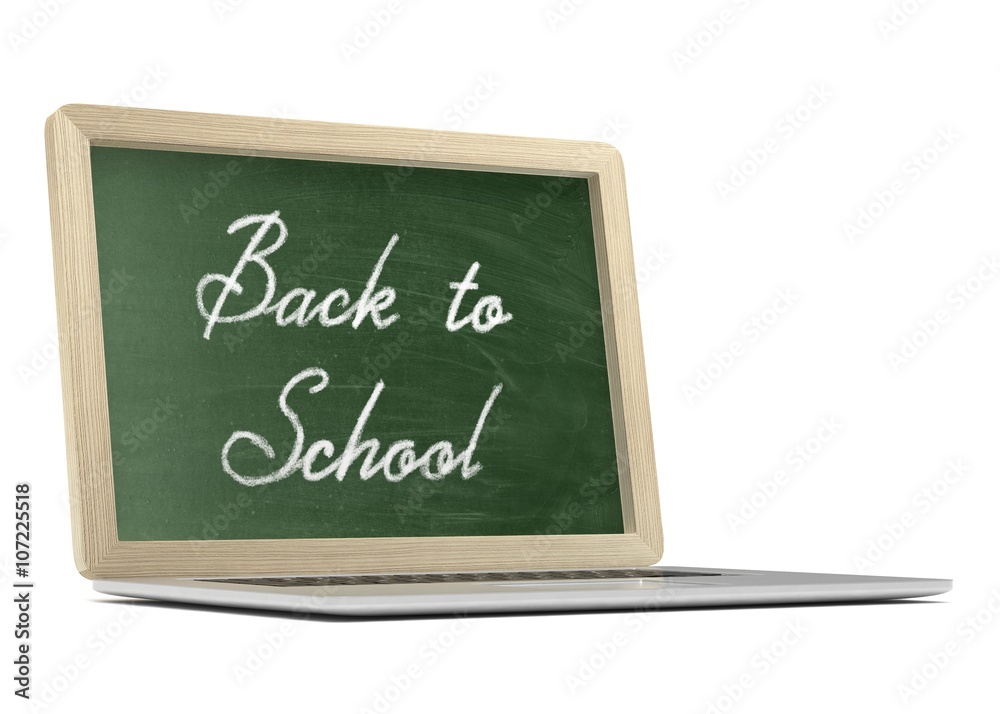 Obraz premium Laptop with chalkboard, back to school, online education concept. 3d rendering.