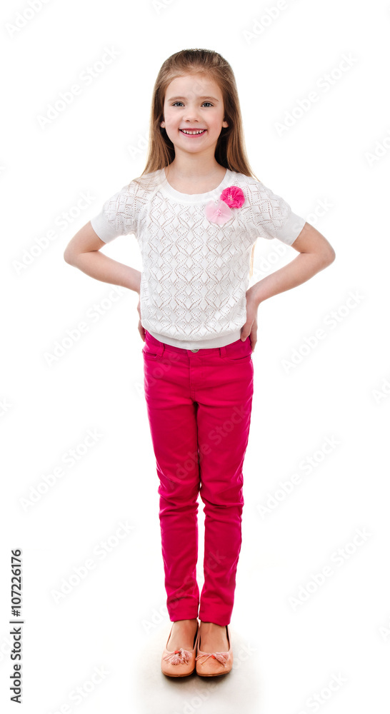 Adorable smiling little girl in pink jeans Adorable smiling little girl in pink jeans