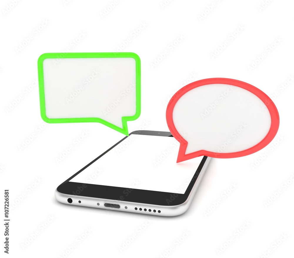 smartphone with bubbles isolated on white background. 3d rendering. smartphone with bubbles isolated on white background. 3d rendering.