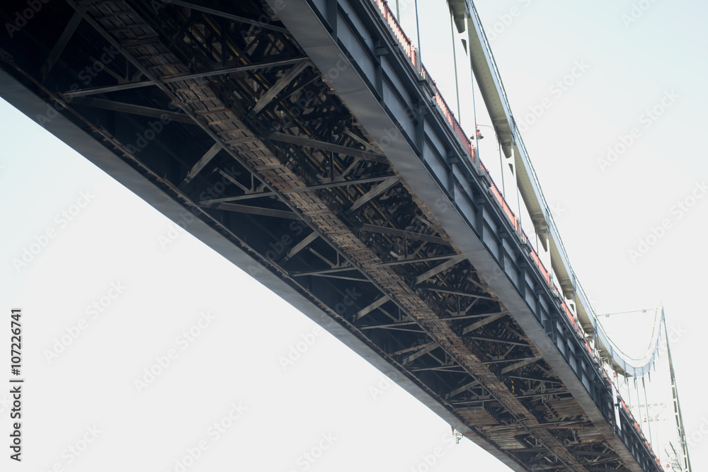 foot metal bridge over the river in the city