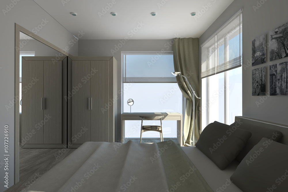 Fototapeta premium Bedroom In The Grey Tones Interior Project
