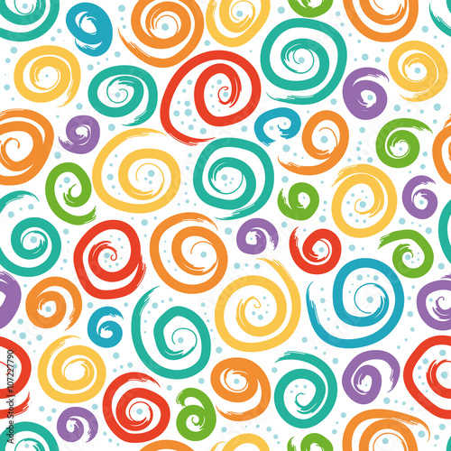 Seamless pattern - colorful swirls and dots, ideal for wrapping paper, printed works, scrap-booking backgrounds, etc 