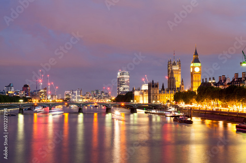 30. 07. 2015  LONDON   UK  London at dawn. View from Golden Jubilee bridge