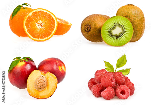 ripe tasty composition set of fruit isolated on white