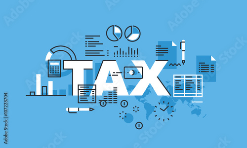Modern thin line design concept for TAX website banner. Vector illustration concept for finance, accounting, bookkeeping, capital market.
