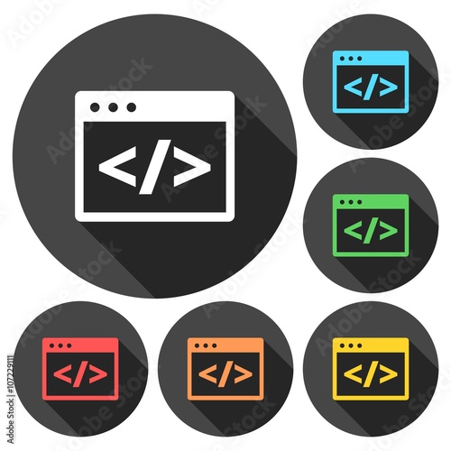 Coding icons set with long shadow