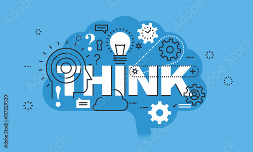 Modern thin line design concept for THINK website banner. Vector illustration concept for thinking process, education, brainstorming