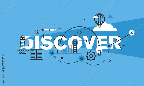 Modern thin line design concept for DISCOVER website banner. Vector illustration concept for creativity, innovation, vision.
