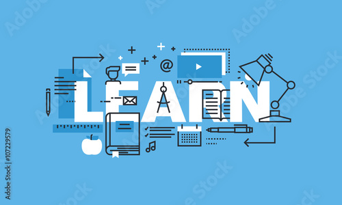 Modern thin line design concept for LEARN website banner. Vector illustration concept for education, online learning, school and university, training and courses.