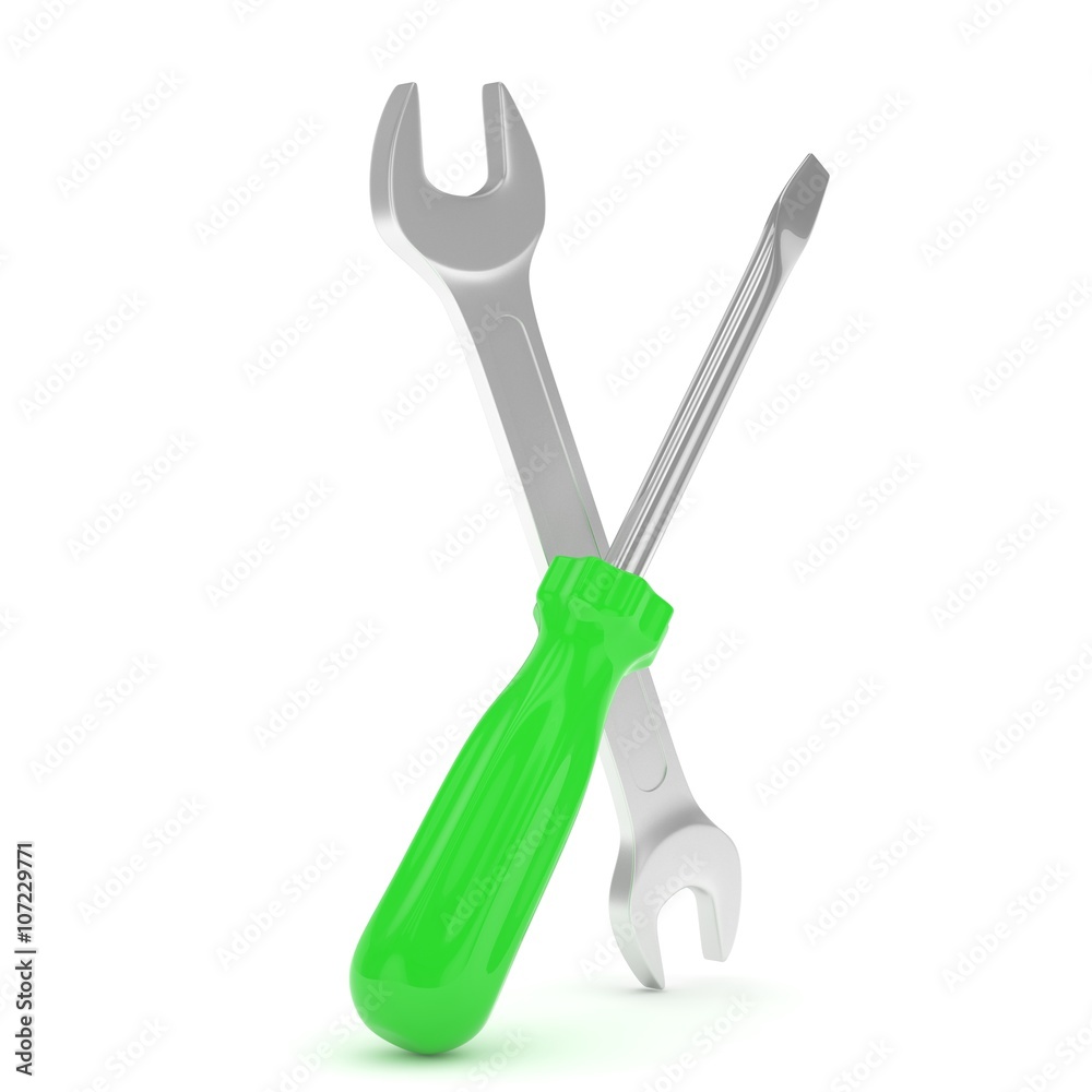 3D Illustration Wrench and screwdriver, service concept 3D Illustration Wrench and screwdriver, service concept