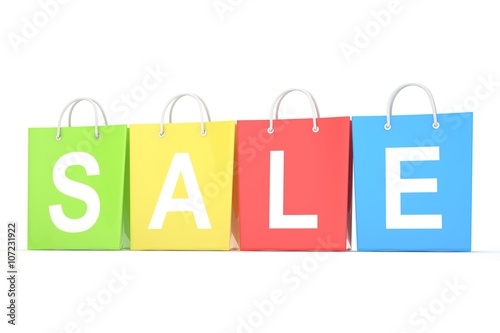 sale written on shopping bag. 3d rendering.