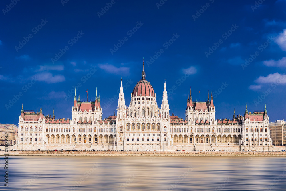 Hungarian Parliament on Danube in Budapest Cityscape