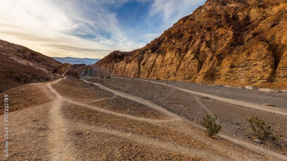 Hiking trail through the narrows at Mosaic Canyon. Landscape of  Mosaic Canyon, Death Valley National Park, California