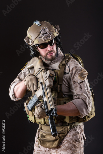 US Army Soldier on Dark Background