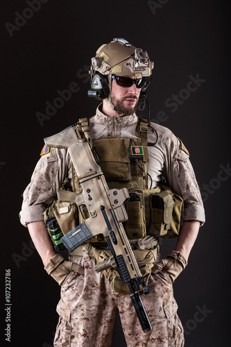 US Army Soldier on Dark Background