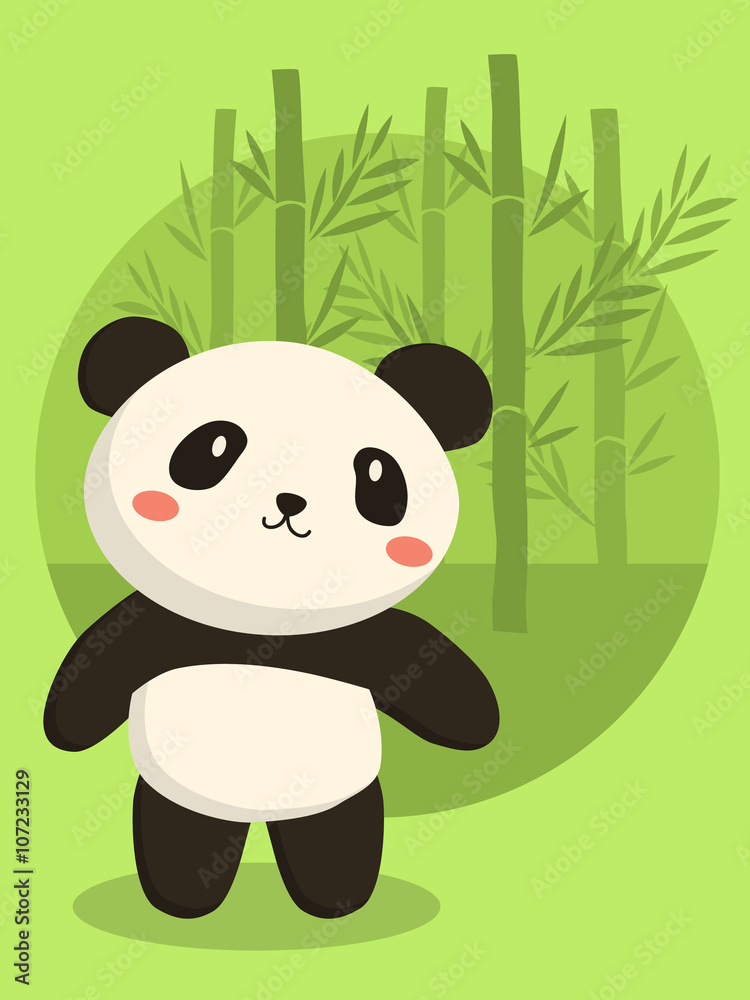 A little cute panda bear cartoon standing in green bamboo background. Stock  Vector | Adobe Stock