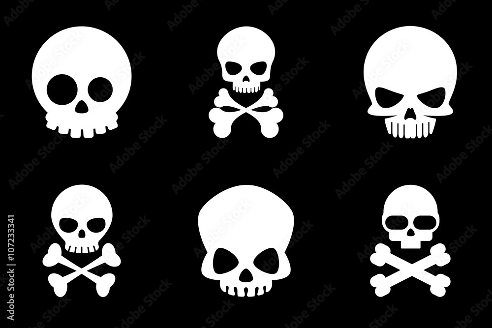 Skull and crossbones icons in cartoon style Skull and crossbones icons in cartoon style