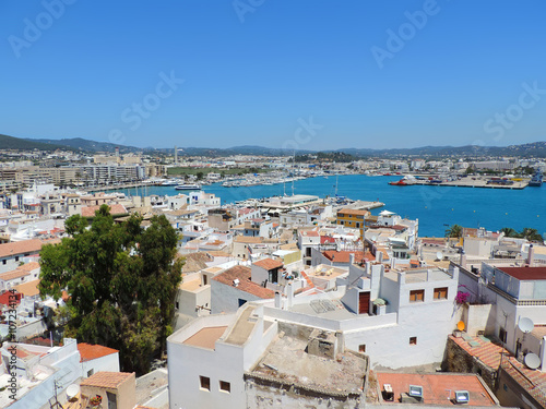 Ibiza Town, harbor view. Yacht harbor of Ibiza Island.