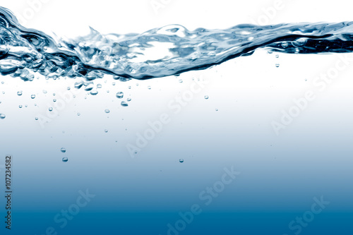 waterline with splash and bubbles with blue and white background photo