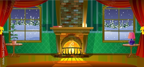 Vector illustration of Fireplace image in room