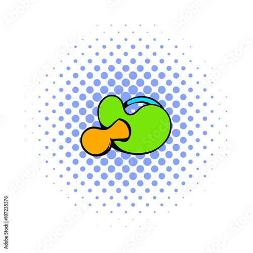 Baby pacifier with green handle icon, comics style