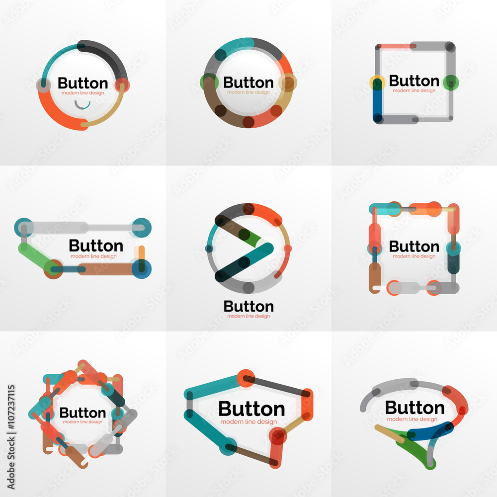 Thin line design geometric button set, flat illustration