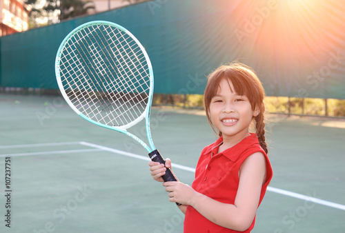 Portrait of sporty beautiful asian girl tennis player © phaitoon