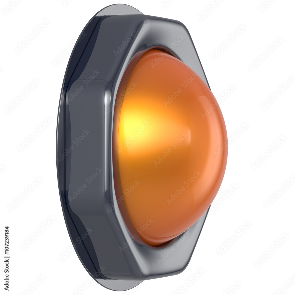 Push button orange start turn on off action activate switch ignition power  electric indicator design element metallic yellow shiny blank led lamp. 3d  render isolated Stock Illustration | Adobe Stock