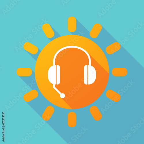 Long shadow sun with  a hands free phone device