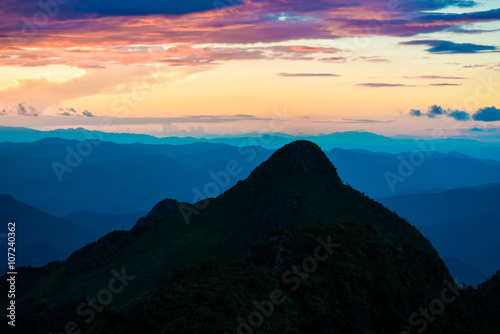 Landscape of sunny dawn in mountain