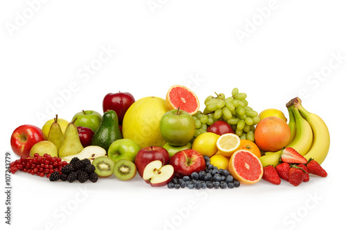 Fototapeta Naklejka Na Ścianę i Meble -  multi colored ripe fruit vegetable composition isolated on white