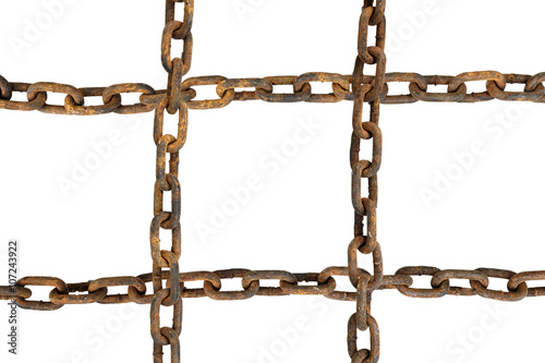 Old iron rusty chain isolated on white background
