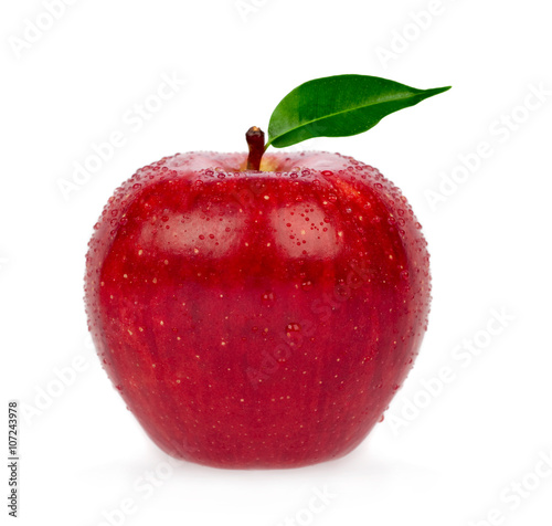 fresh red apple with leaf isolated on white