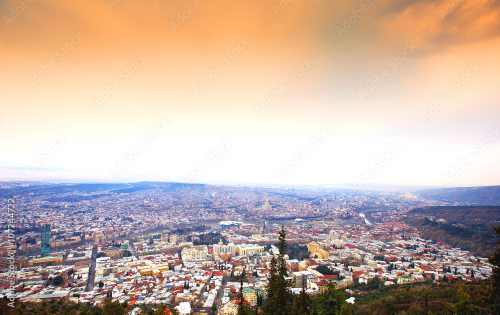 Beautiful panoramic view of Tbilisi at sunset Beautiful panoramic view of Tbilisi at sunset