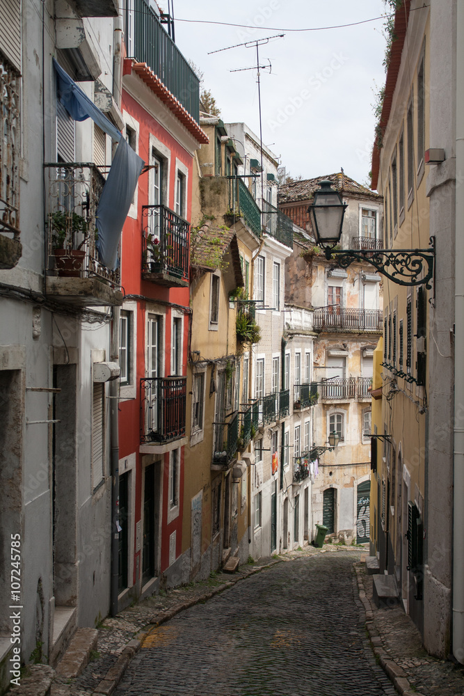 Narrow streets in Lisbon