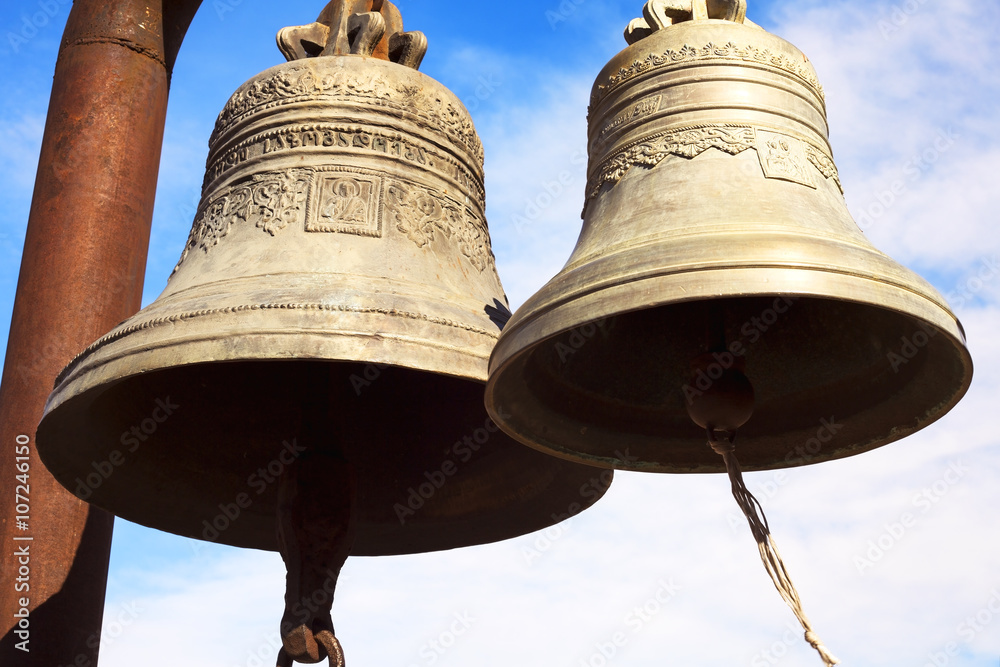 Fototapeta premium Two bells in Narikala fortress - ancient place in Tbilisi, capit
