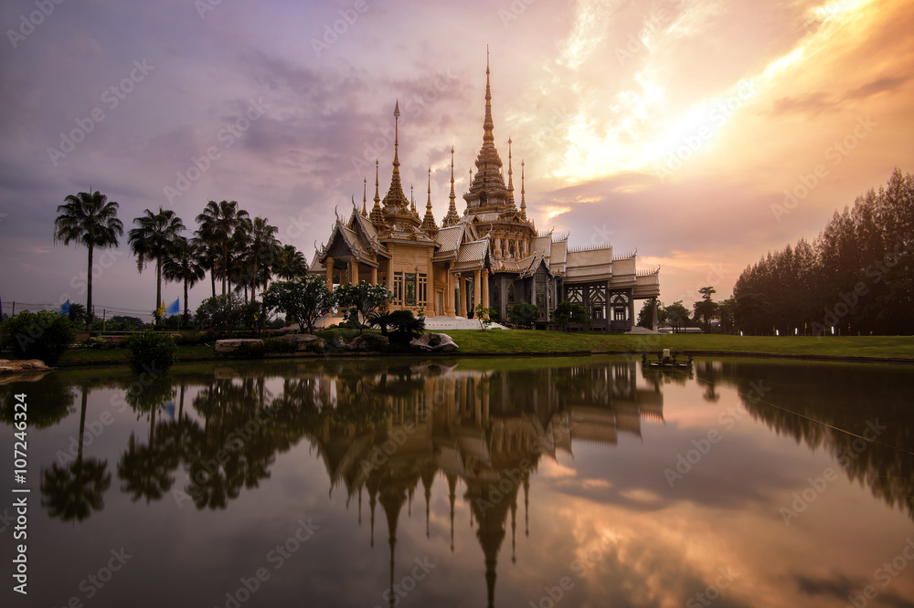 Landmark wat thai, sunset in temple at Wat None Kum in Nakhon Ratchasima province Thailand .