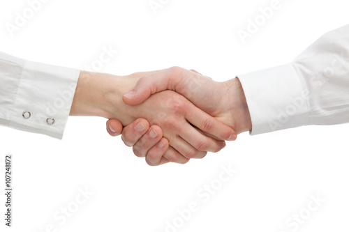 handshake businessman businesswoman isolated on white
