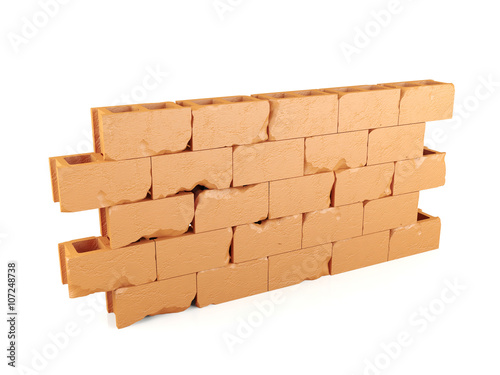 Brown cracking brick wall  3D render