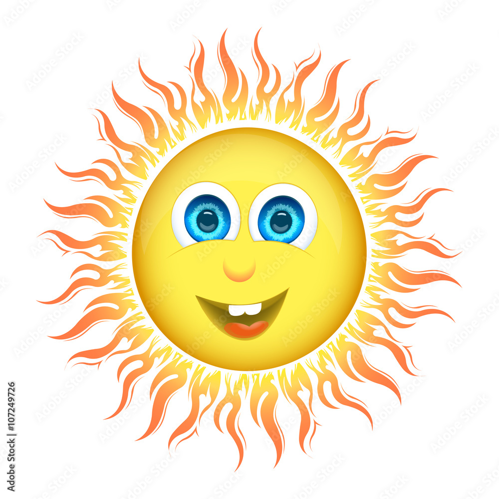 Cute sunny smiling character with blue eyes isolated on white Cute sunny smiling character with blue eyes isolated on white