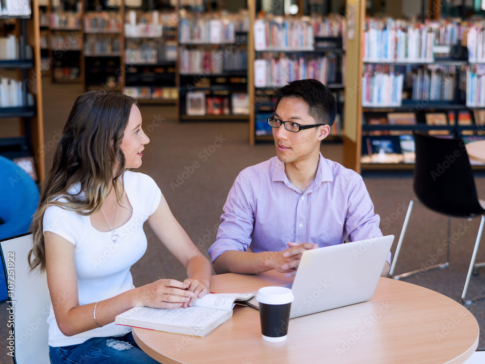 Two young students at the library Two young students at the library