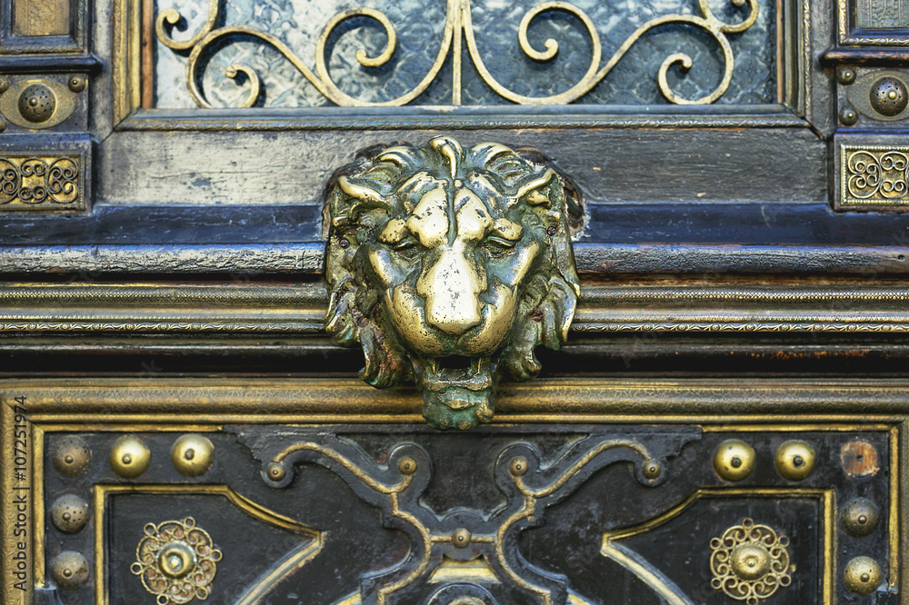 Metal lion head on the door in Tbilisi, Georgia Metal lion head on the door in Tbilisi, Georgia