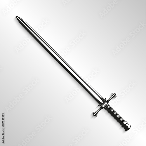Sword. Vector illustration. Black and white view.