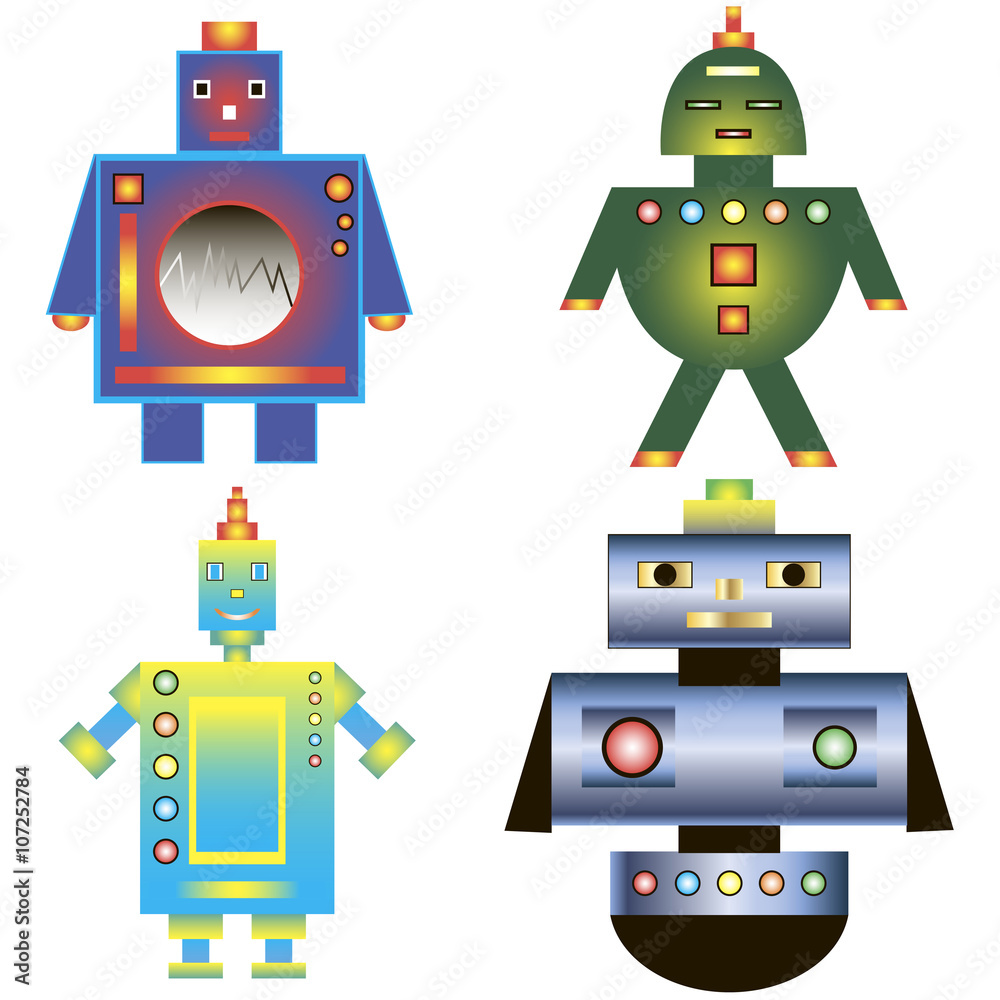 Set of color images of the robot. Icons robots. Robots games. Set of color images of the robot. Icons robots. Robots games.