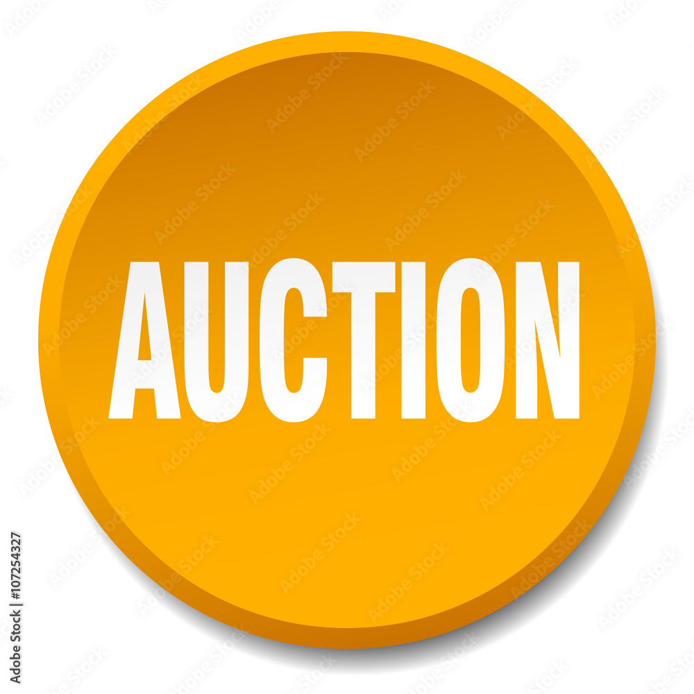 auction orange round flat isolated push button auction orange round flat isolated push button